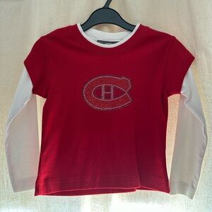 NHL HABS Canadiens Red Long Sleeve Layered-Look Tee with Rhinestone Logo